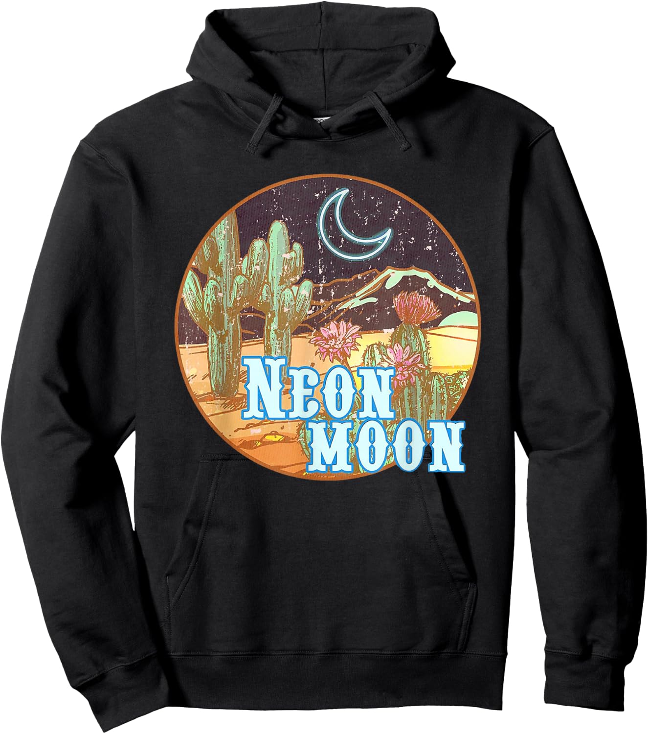 Neon 90s Moon Country Western Cowboy Cowgirl Hoodie - Hoodie | Black