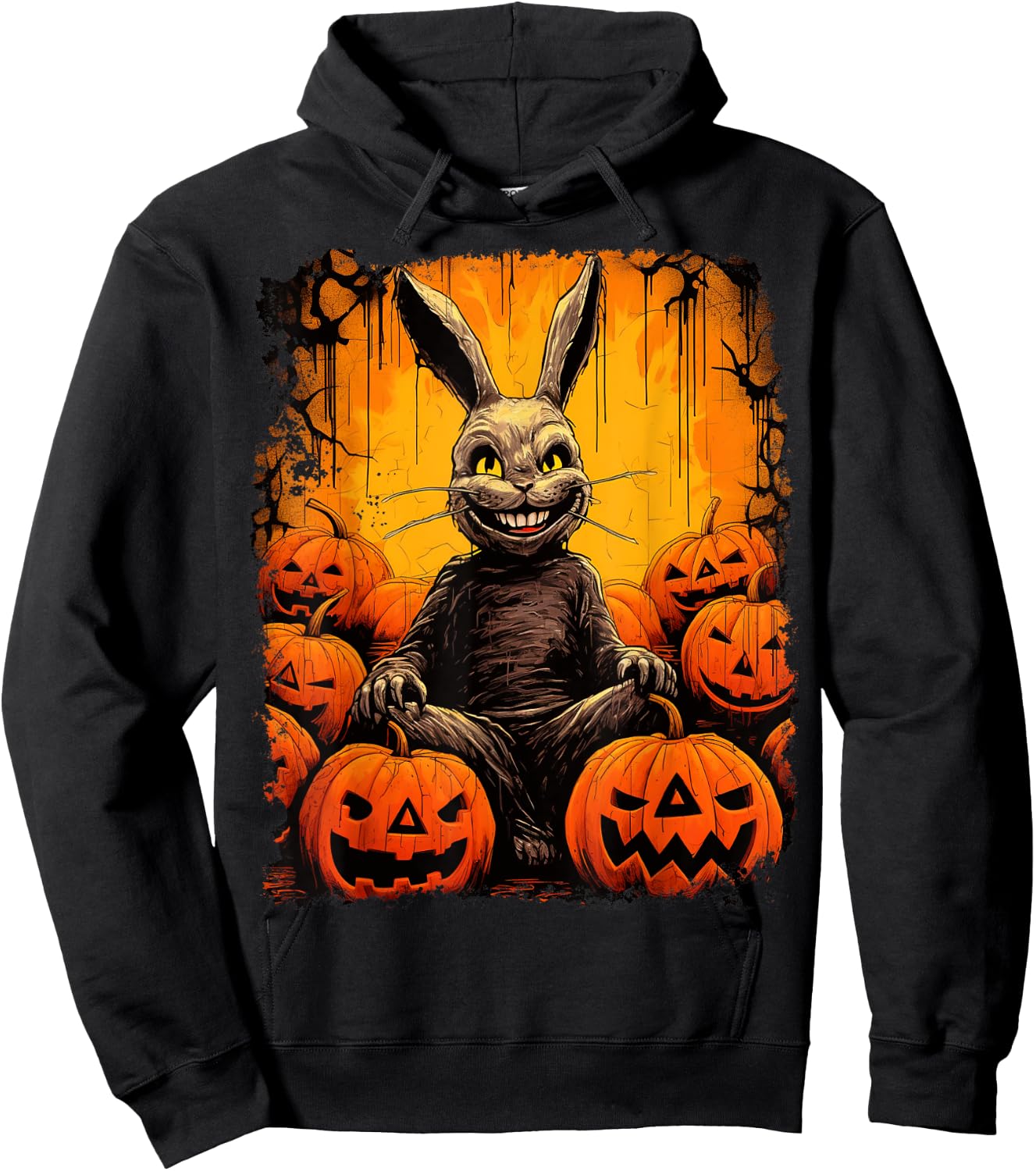 Pop Art Colorful Bunny Rabbit Halloween Pumpkin Hoodie - Hoodie | Black