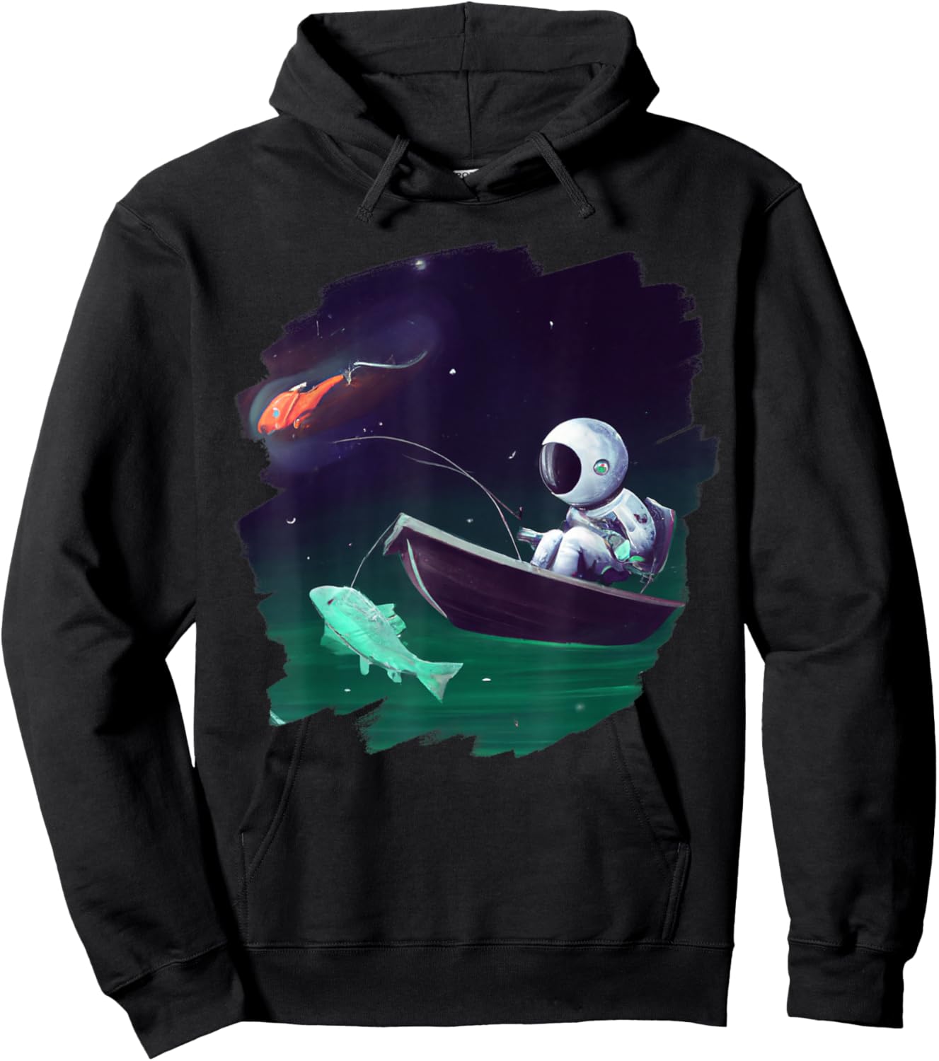 Astronaut Fishing Boat Space Ocean Lake Cool Fish Artistic Hoodie - Hoodie | Black