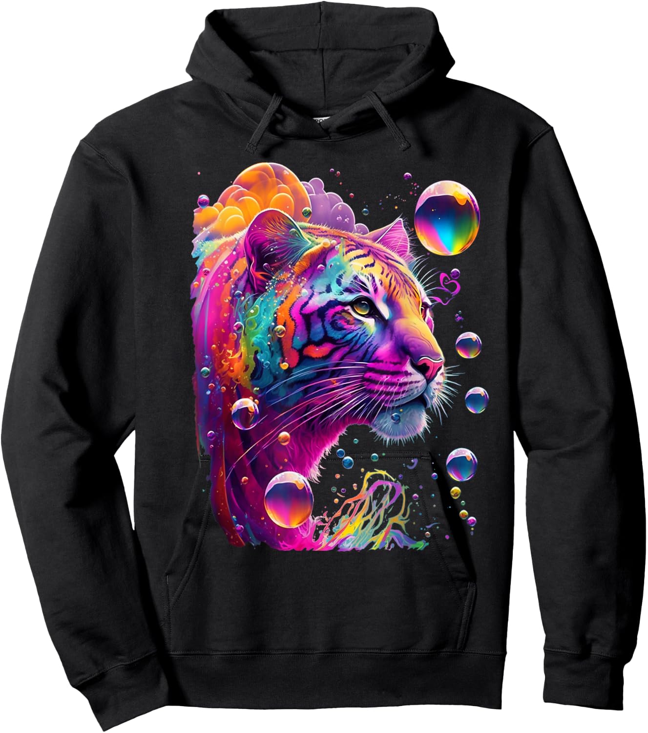 Colorful Rainbow Tiger Graphic Hoodie - Hoodie | Black