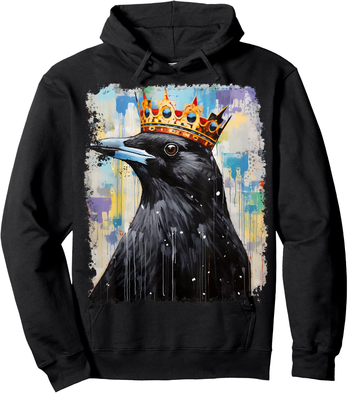 Pop Art Colorful Crow Raven King Queen Crown Hoodie - Hoodie | Black