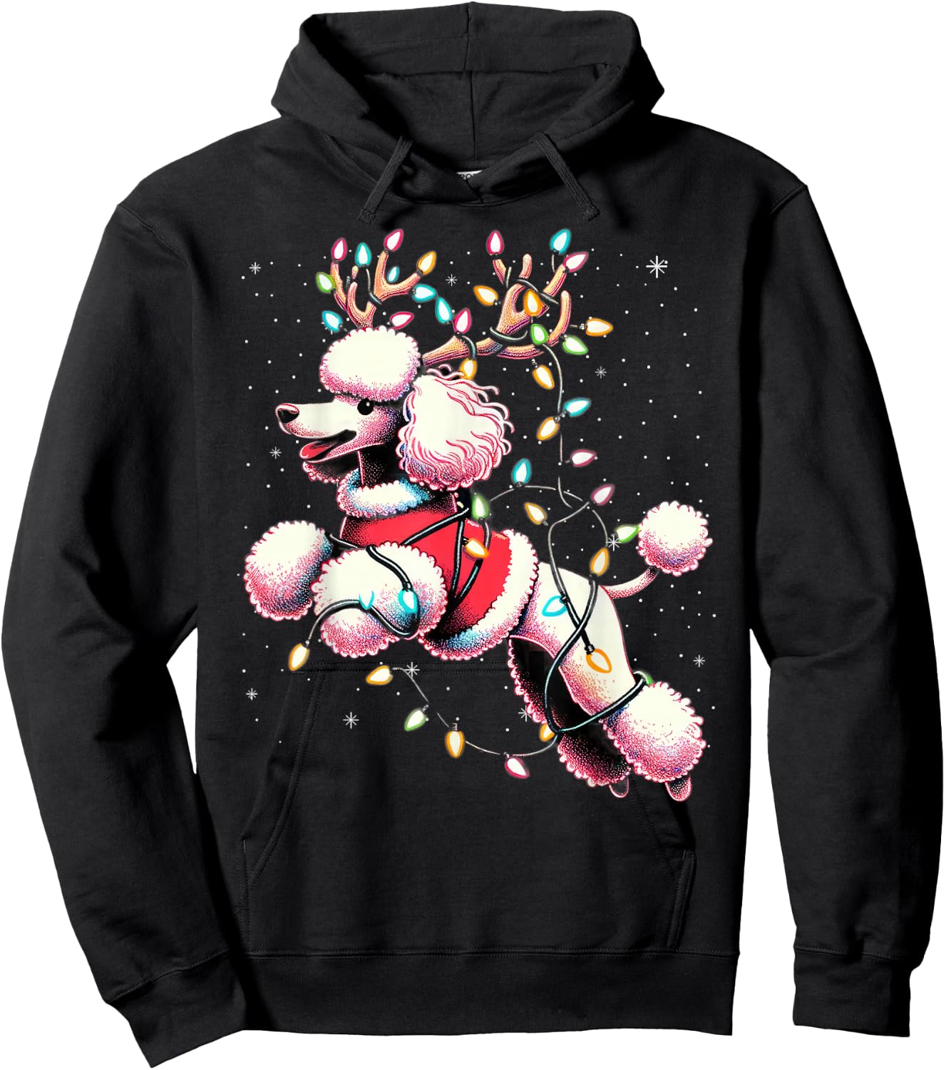 Poodle Santa Christmas Tree Lights, Funny Ugly Pajama Women Hoodie - Hoodie | Black