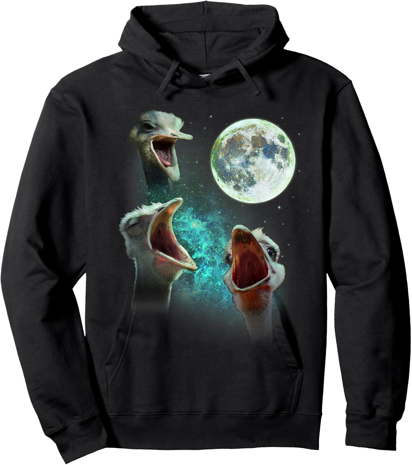 Three Ostriches Howl At Moon 3 Wolfs Wolves Fun Parody Hoodie - Hoodie | Black