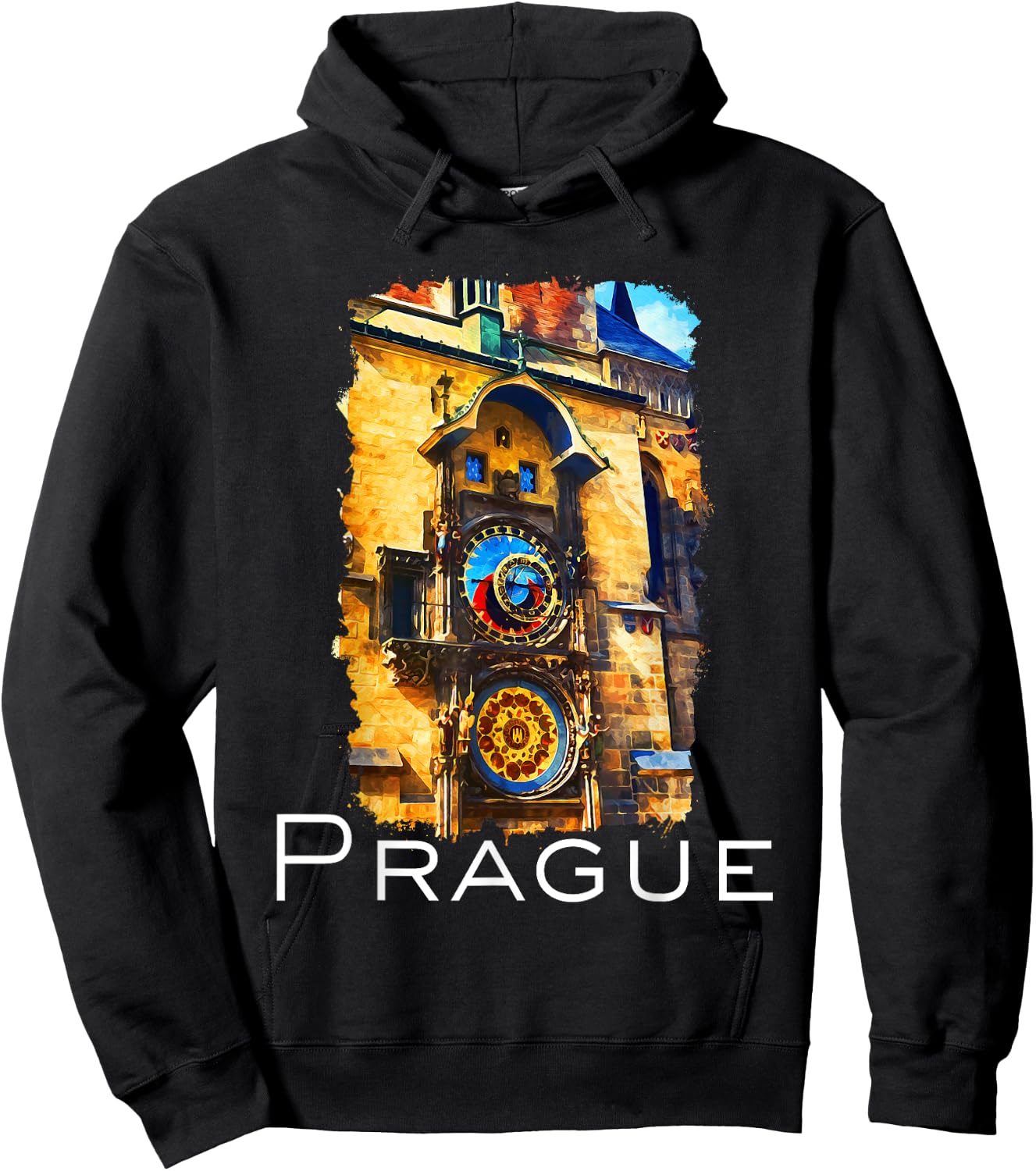 Prague Czech Republic Souvenir Astronomical Clock Prague Hoodie - Hoodie | Black