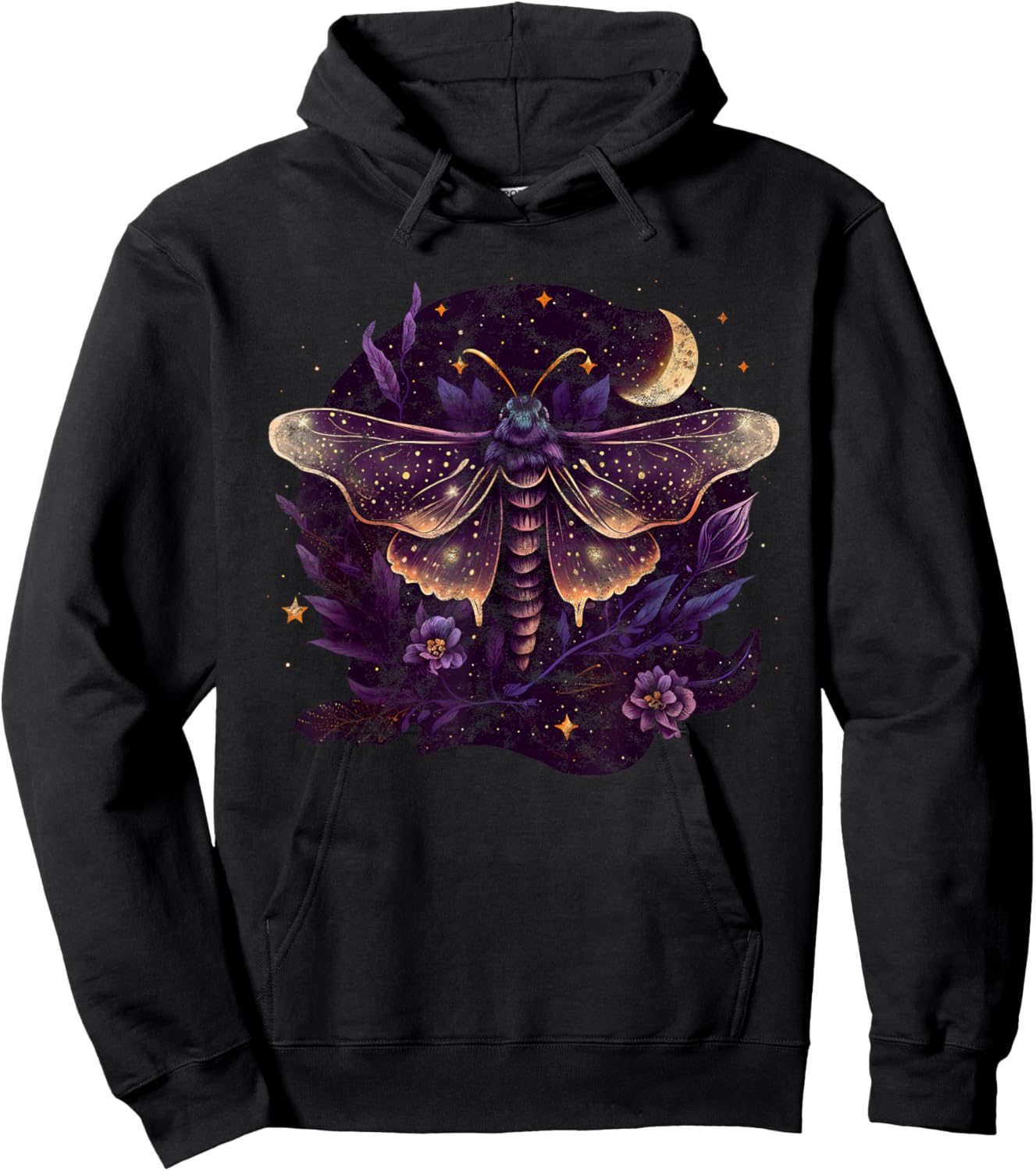 Moth, moon, butterfly, flowers, stars, night, queen, gothic Hoodie - Hoodie | Black