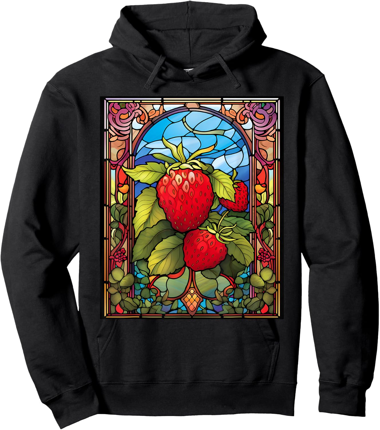 Stained Glass Style Strawberry Hoodie - Hoodie | Black