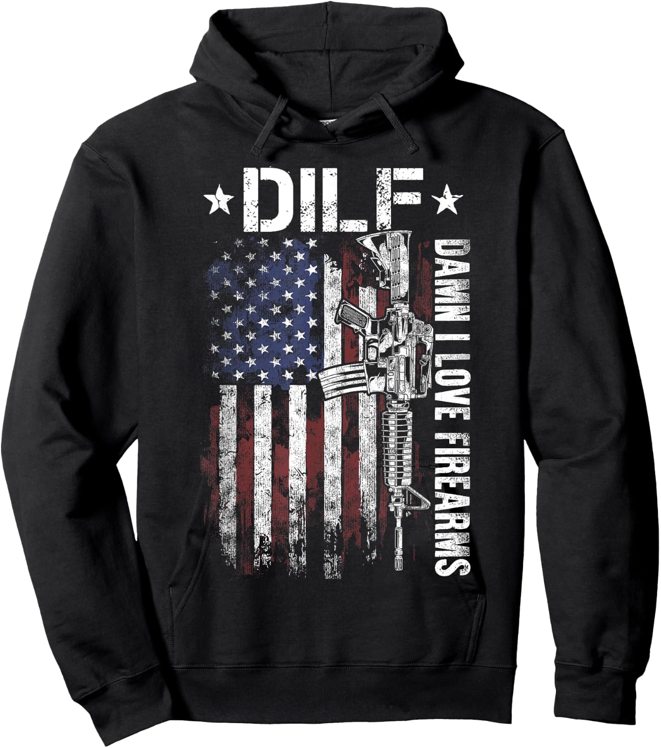 Gun American Flag DILF - Damn I Love Firearms Hoodie - Hoodie | Black