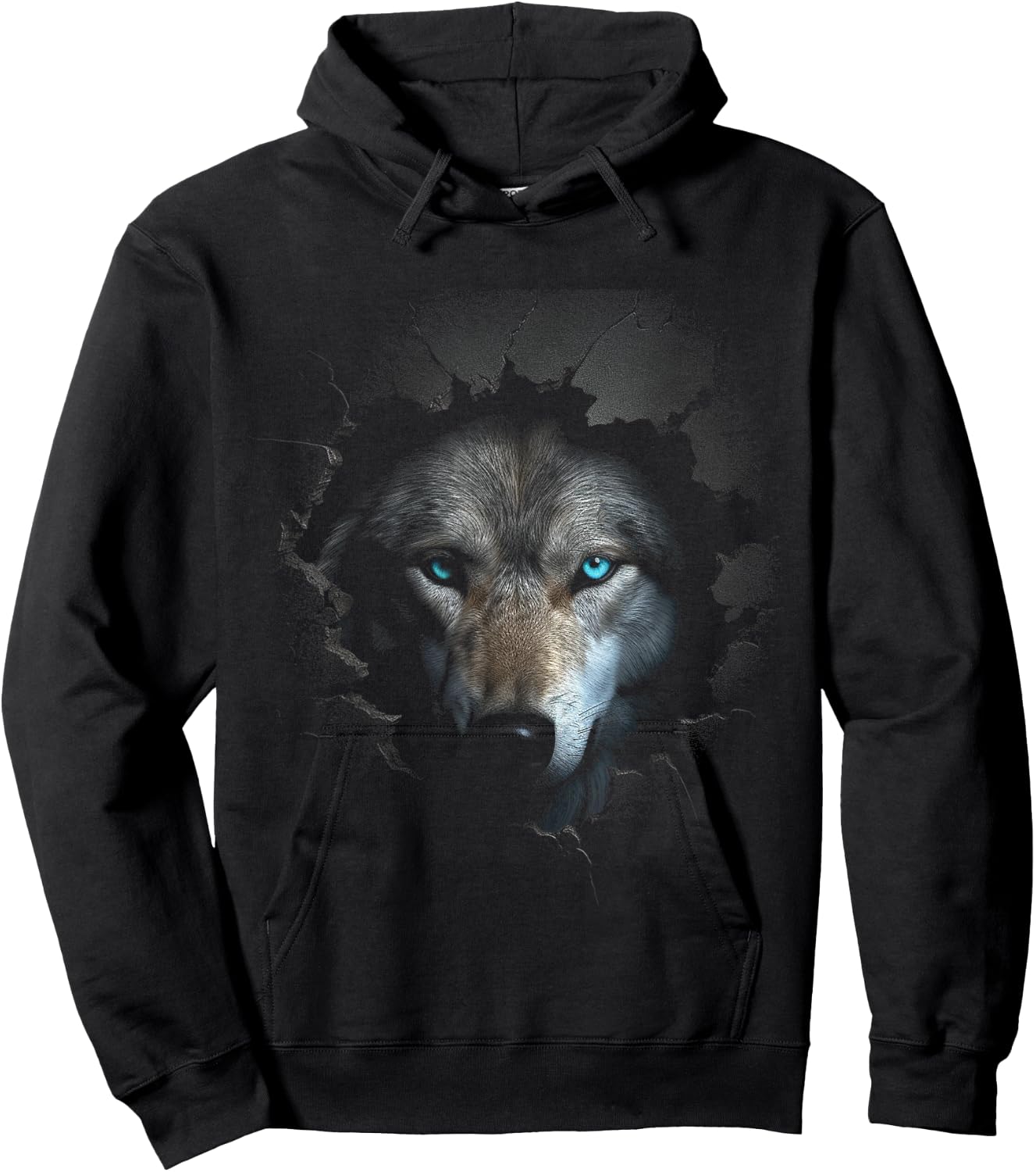 Wolf Blue Eyes Artwork | Wall Animal Motif Wolf Hoodie - Hoodie | Black