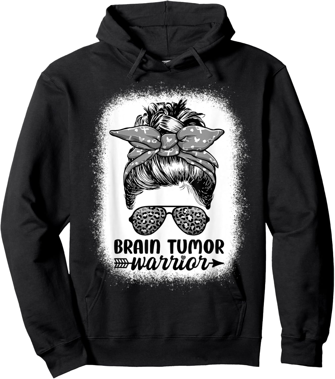 Brain Tumor Warrior Messy Bun Women - Brain Tumor Awareness Hoodie - Hoodie | Black
