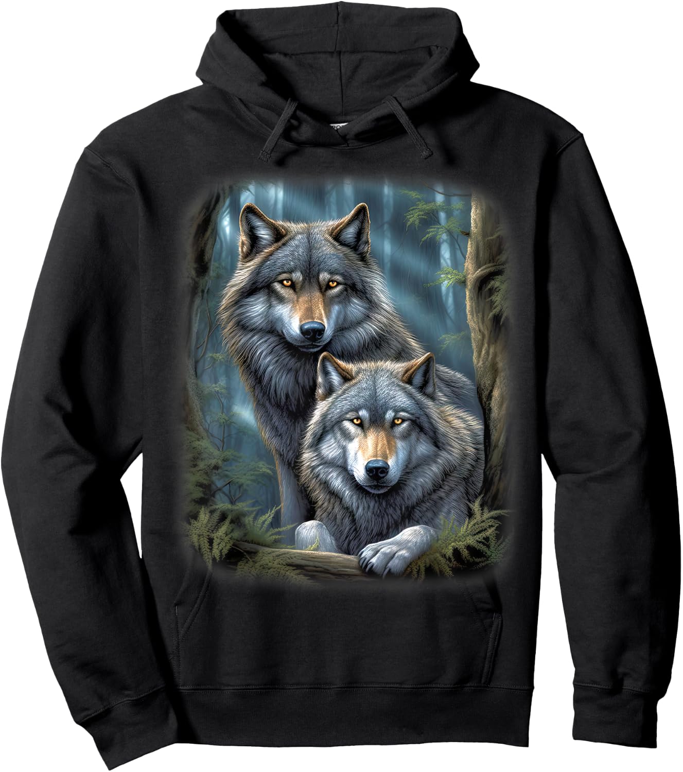 Wolf Wolves in Forest by Night Moon Fantasy Art Wildlife Hoodie - Hoodie | Black