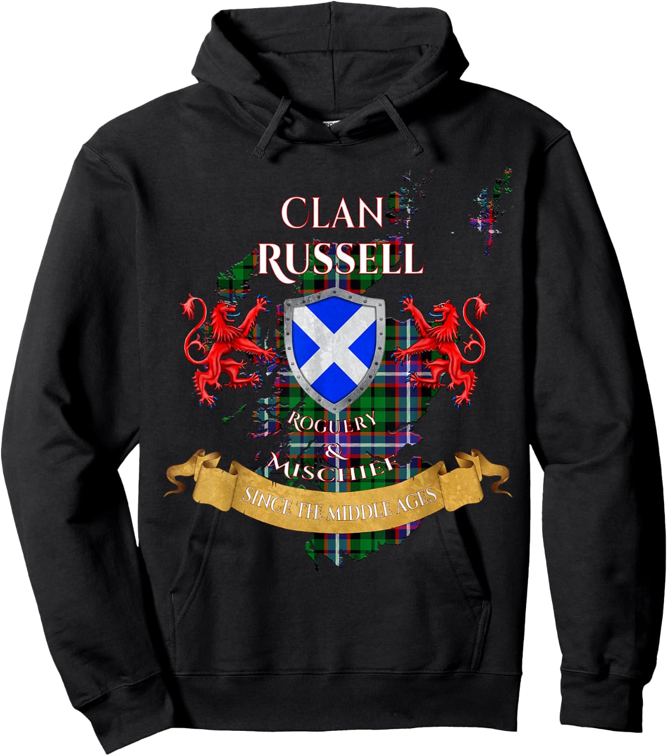 Russell Scottish Family Clan Middle Ages Mischief Hoodie - Hoodie | Black