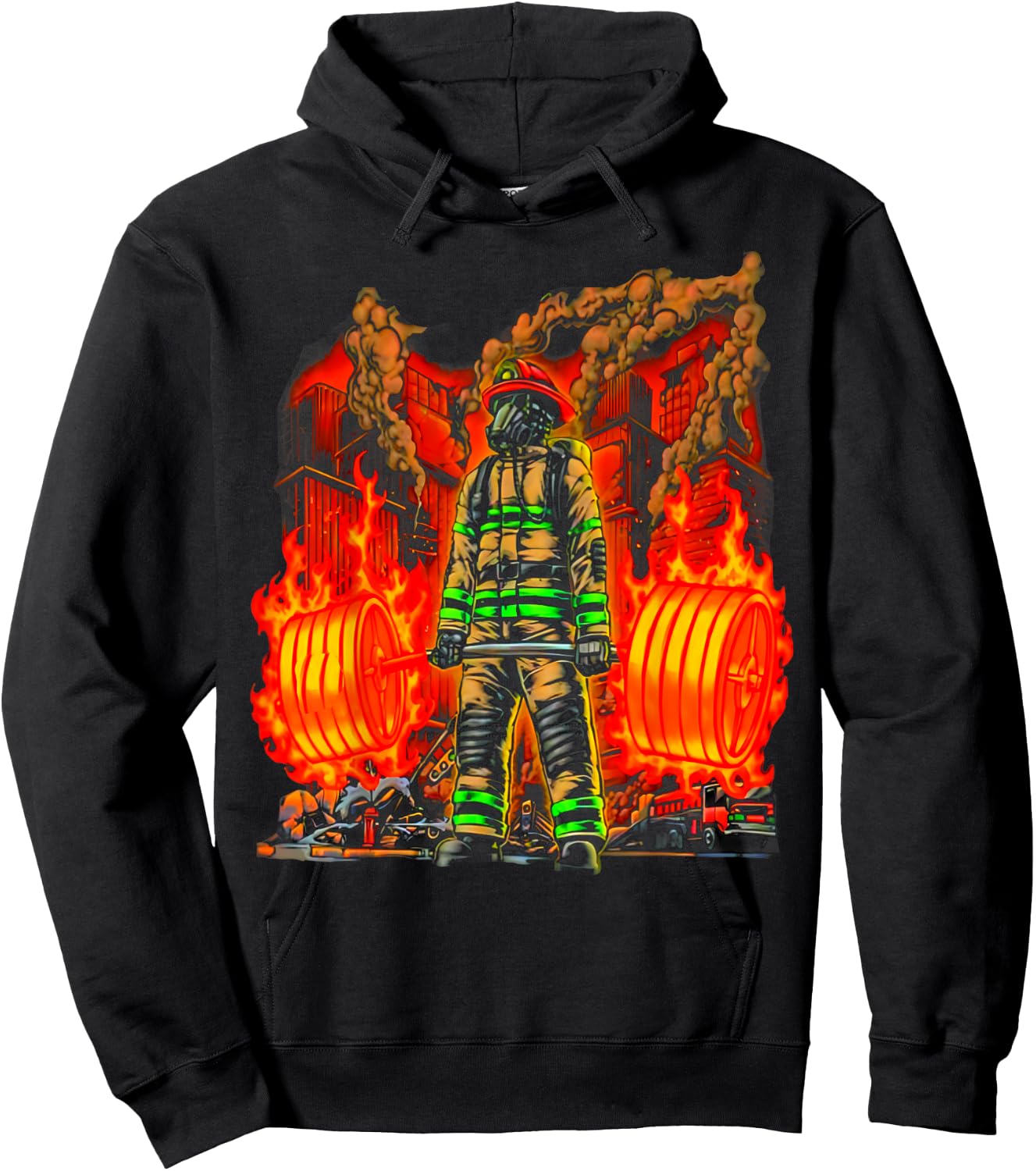 Firefighter Deadlifting Workout Bodybuilding Fitness Muscle Hoodie - Hoodie | Black