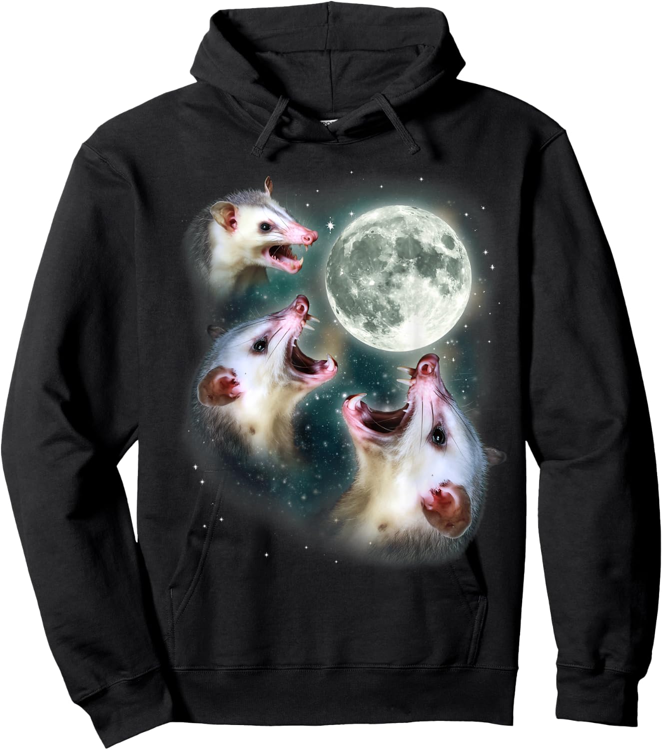Possum Moon Shirt | 3 Opossums Weird Dead Moon Cursed Meme Hoodie - Hoodie | Black