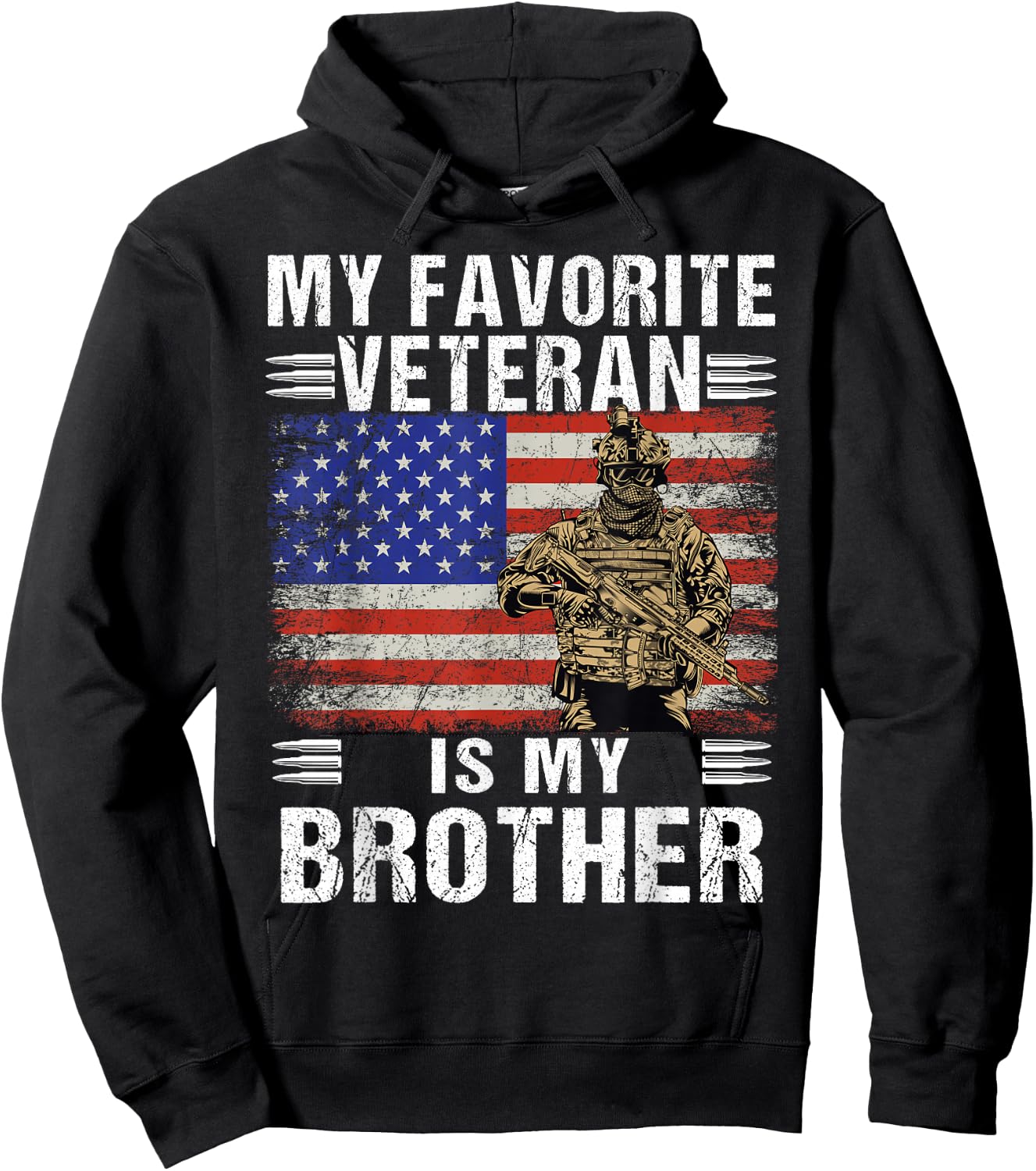 My Favorite Veteran Is My Brother Veterans Day American Flag Hoodie - Hoodie | Black