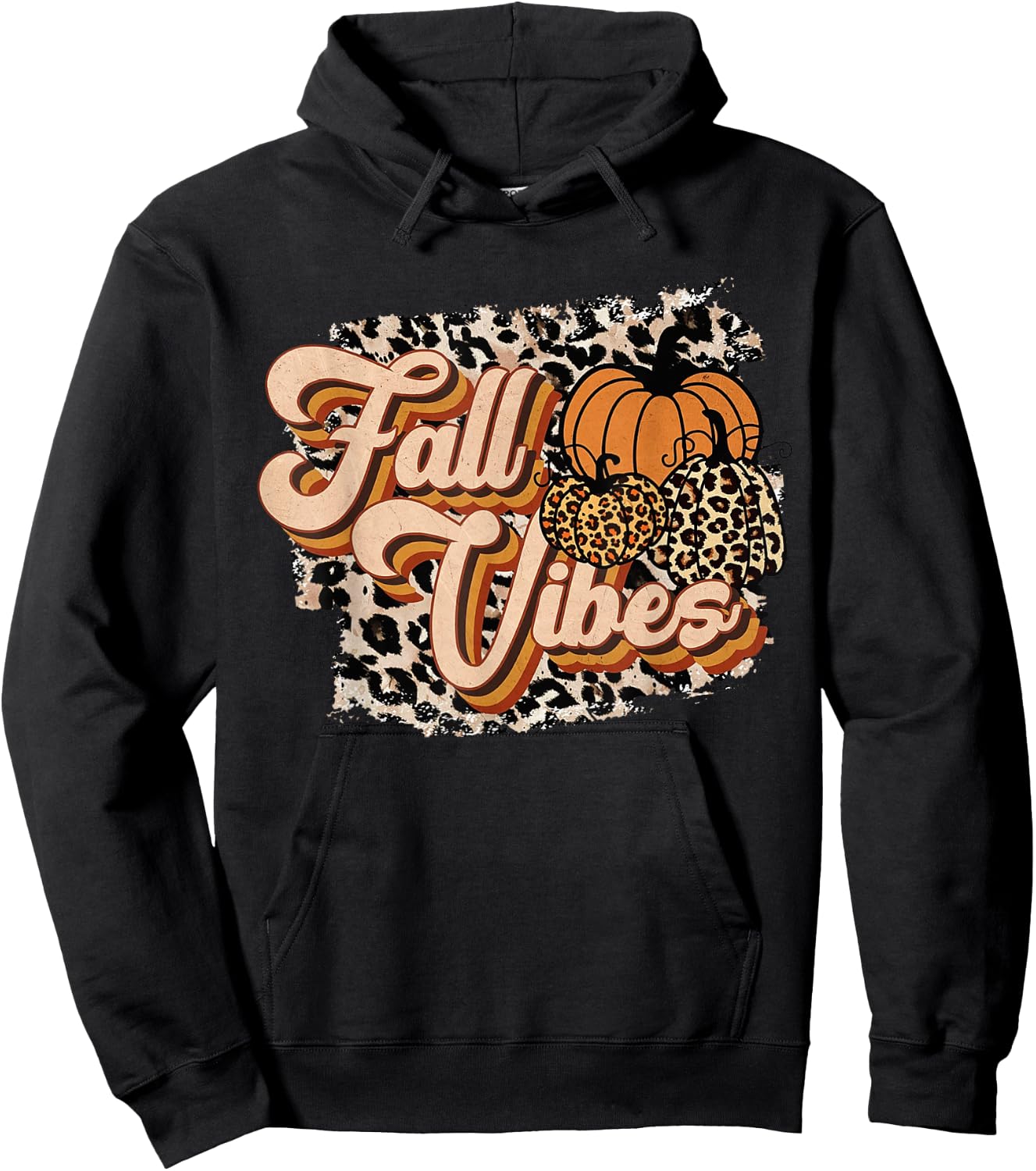 Fall Vibes Leopard Groovy Thanksgiving Autumn Girl Hoodie - Hoodie | Black