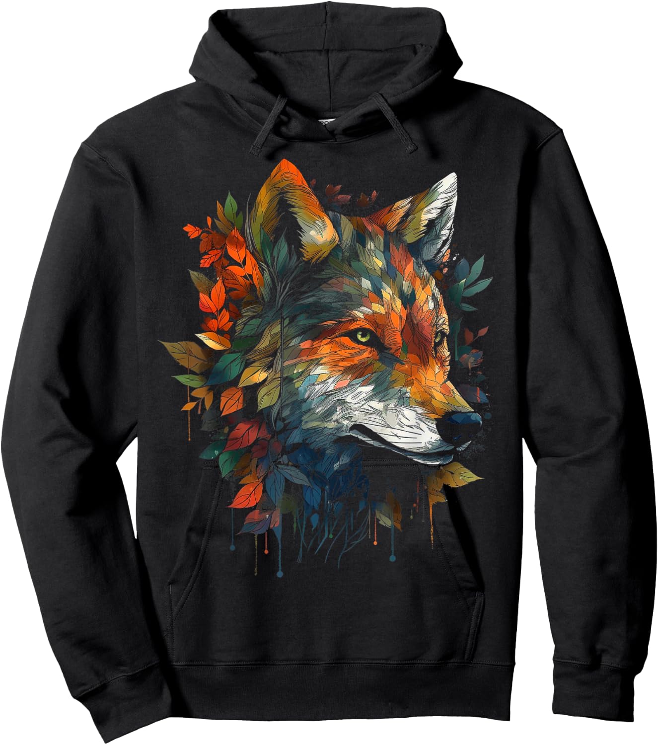 Wolf autumn leaves animal motif artwork - art animal wolf Hoodie - Hoodie | Black