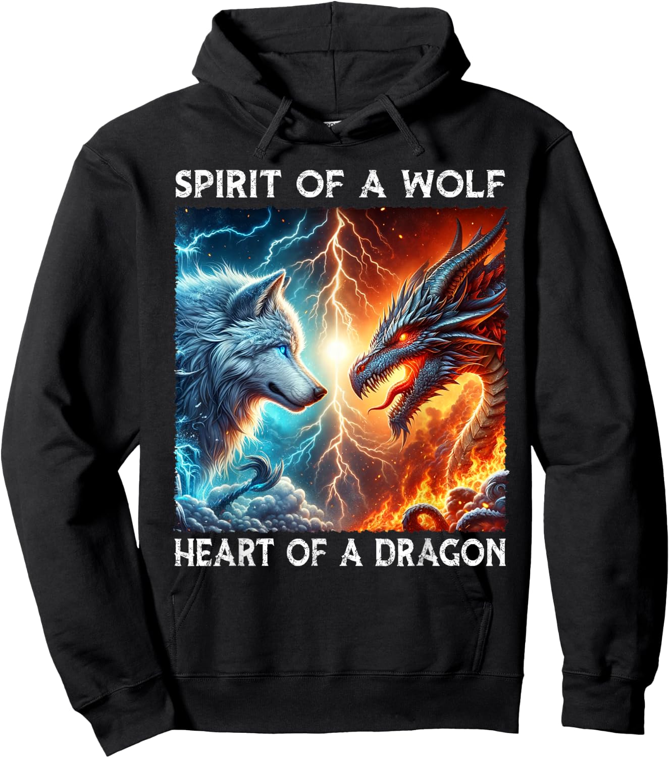 Spirit Of A Wolf Heart Of A Dragon Love Wolves and Dragons Hoodie - Hoodie | Black