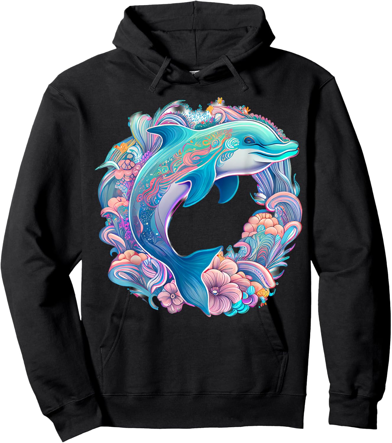 Easter Festive Illustration with Charming Dolphin Artwork Hoodie - Hoodie | Black