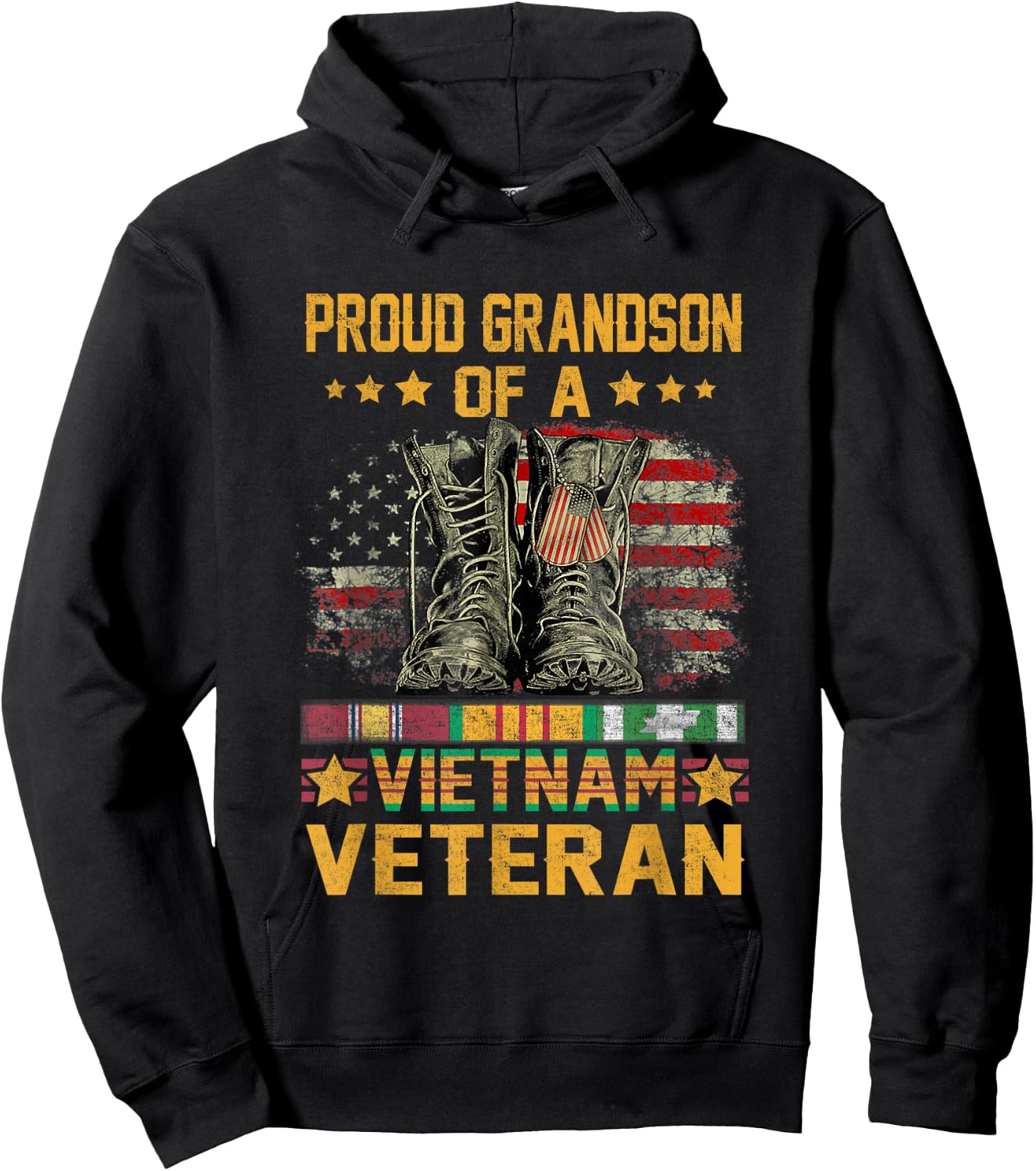 Proud Grandson of A Vietnam Veteran Flag American USA Hoodie - Hoodie | Black