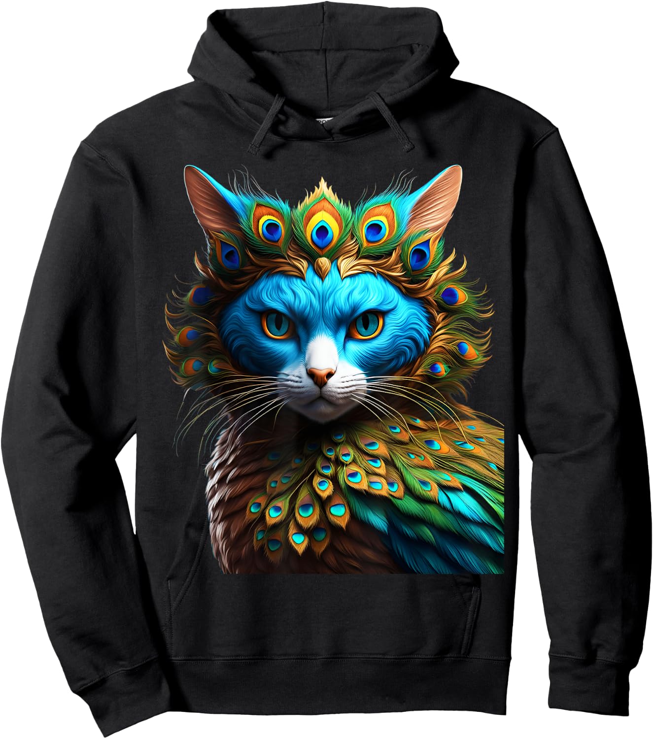 Fantasy Cute Vivid Cat Peacock Mix Women Girls Kids Hoodie - Hoodie | Black