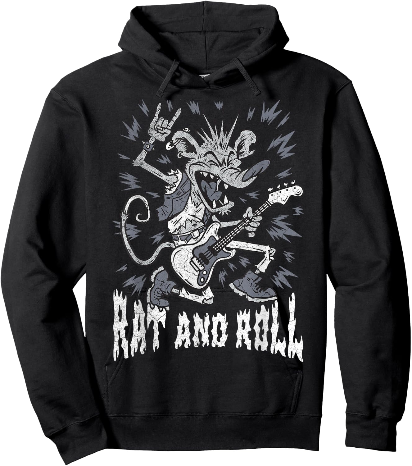 Rock and Roll Rat and Roll Vintage ROCK Music Rat Hoodie - Hoodie | Black