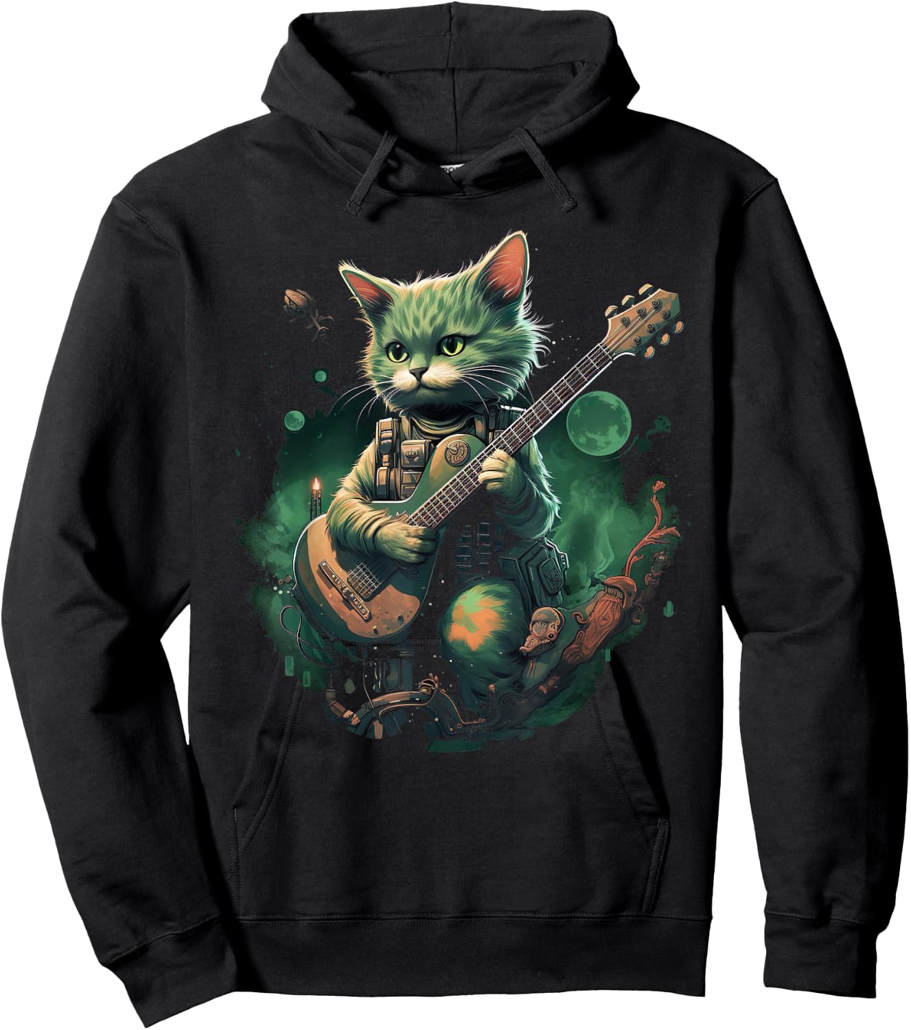 Rock Cat Playing Guitar Cat Funny Guitar Cat Kitty Hoodie - Hoodie | Black