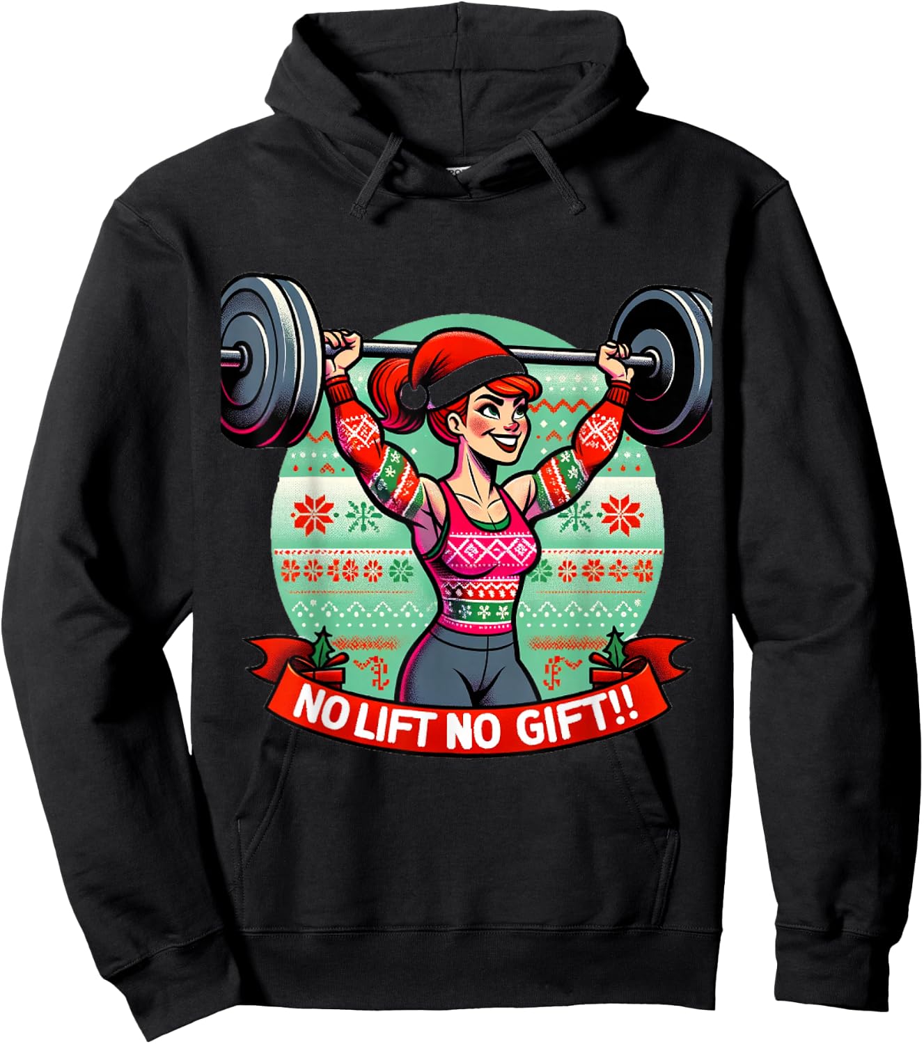 No Lift No Gift Workout Gym Christmas Xmas Miss Santa Women Hoodie - Hoodie | Black