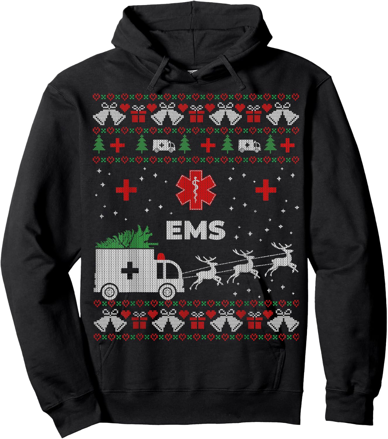 Funny EMS Paramedical Ugly Christmas Sweater Hoodie - Hoodie | Black