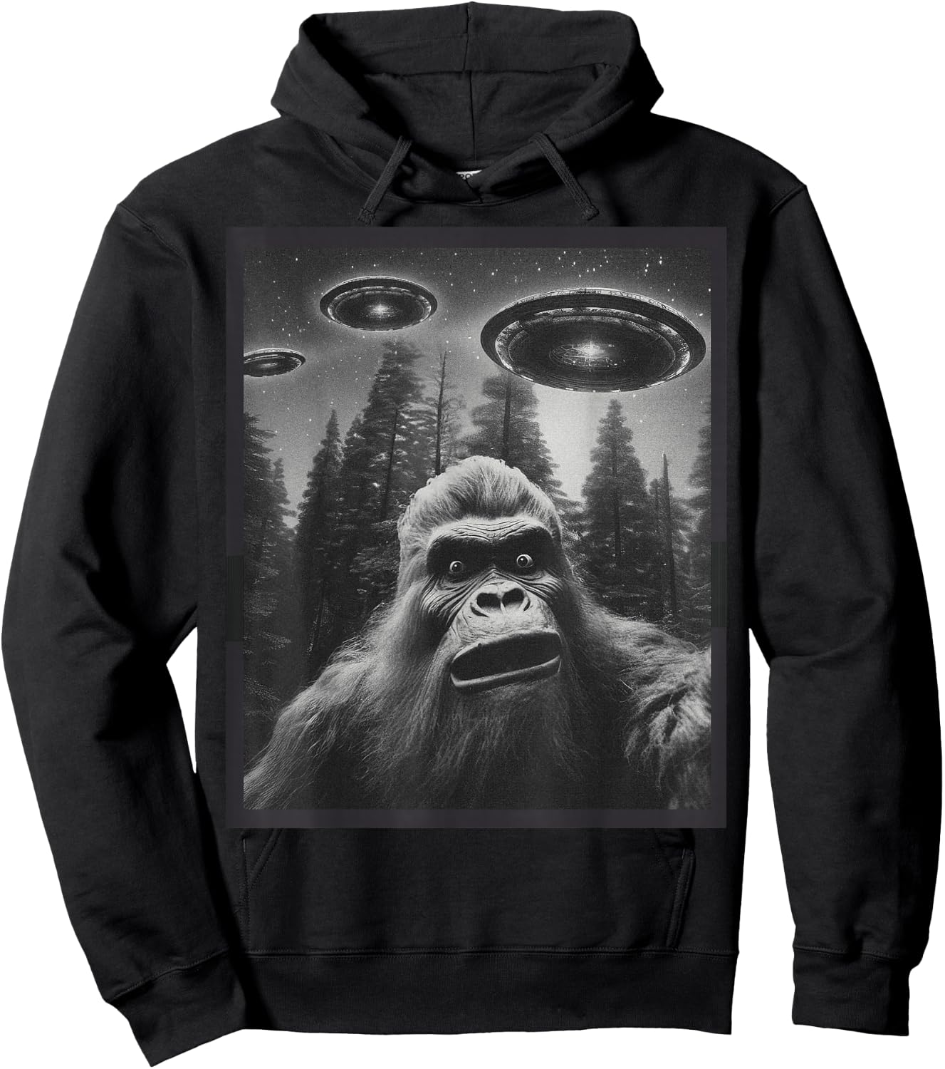 CAT Funny Women Bigfoot Sasquatch Alien UFO Hoodie - Hoodie | Black