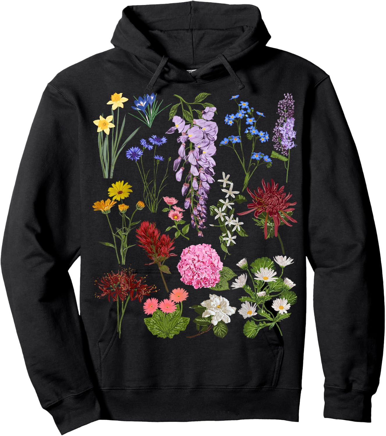 Vintage Flower Botanical Illustration Chart Plant Hoodie - Hoodie | Black