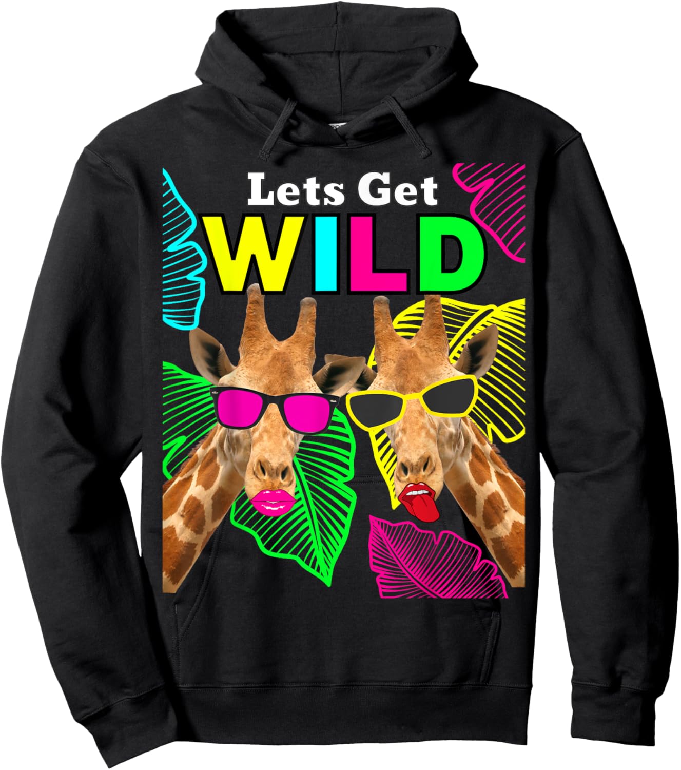 Let's Get Wild Zoo Animals Safari Party Giraffe with Glasses Hoodie - Hoodie | Black