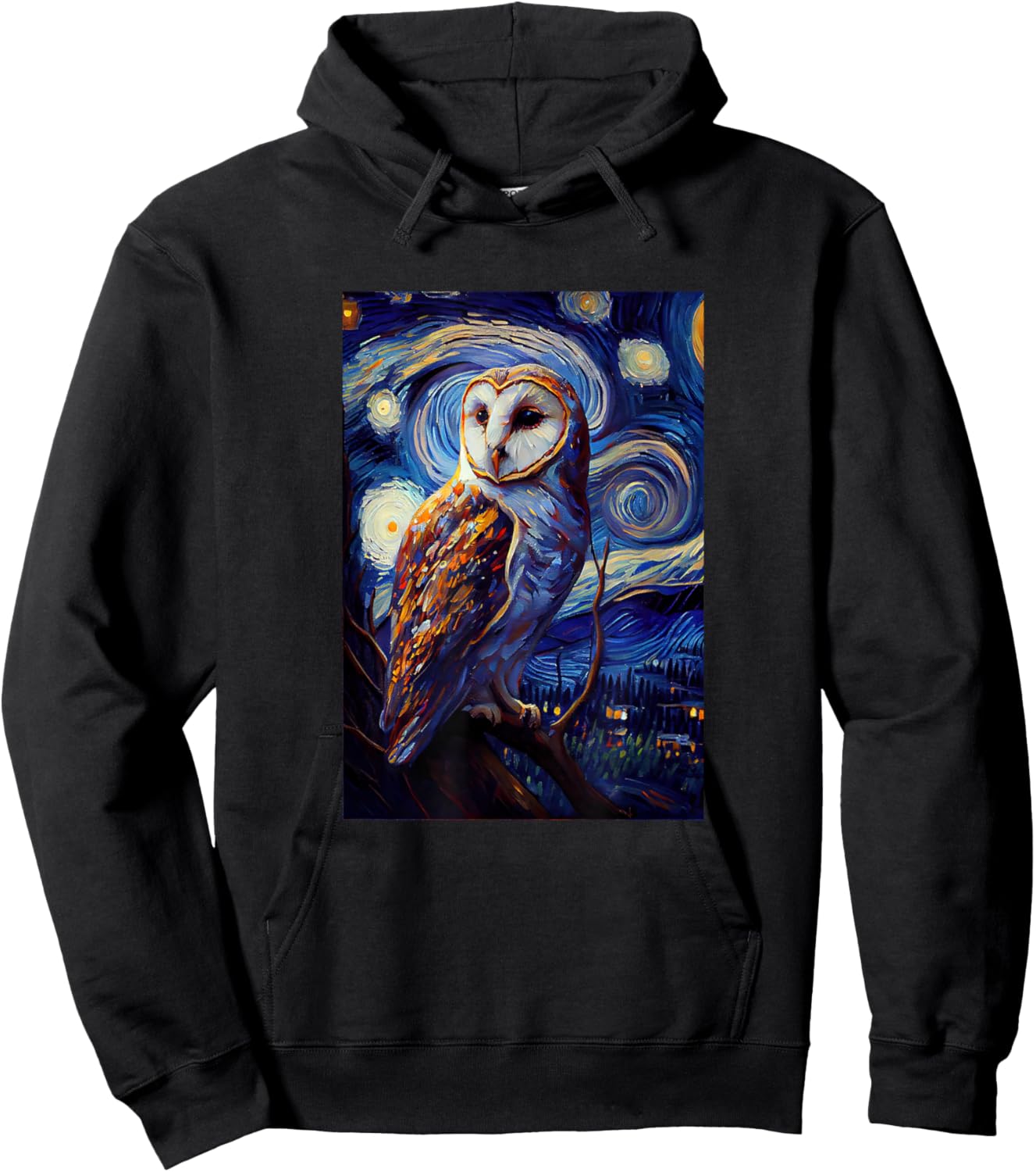 Starry Night Famous Painting Style Barn Owl Hoodie - Hoodie | Black