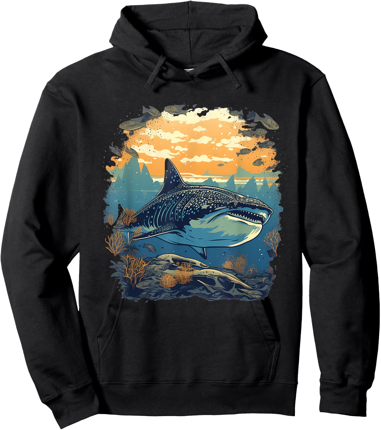 Retro Style Whale Shark Hoodie - Hoodie | Black