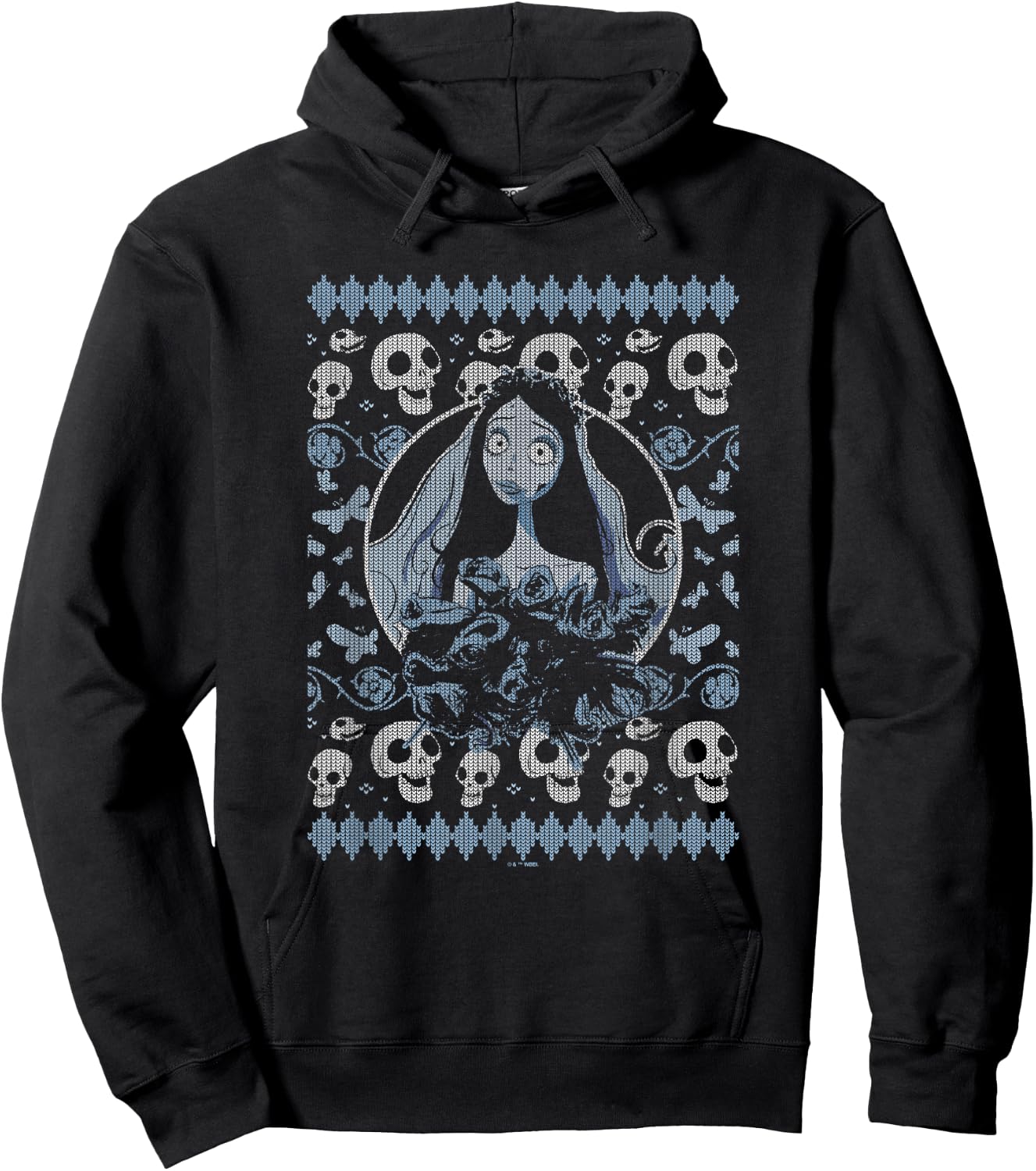 Corpse Bride Emily Skulls And Butterflies Pattern Portrait Hoodie - Hoodie | Black