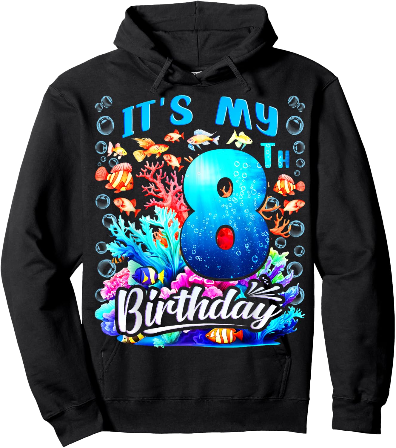 It's My 8th Birthday Boy Sea Fish Ocean Animals Aquarium Hoodie - Hoodie | Black