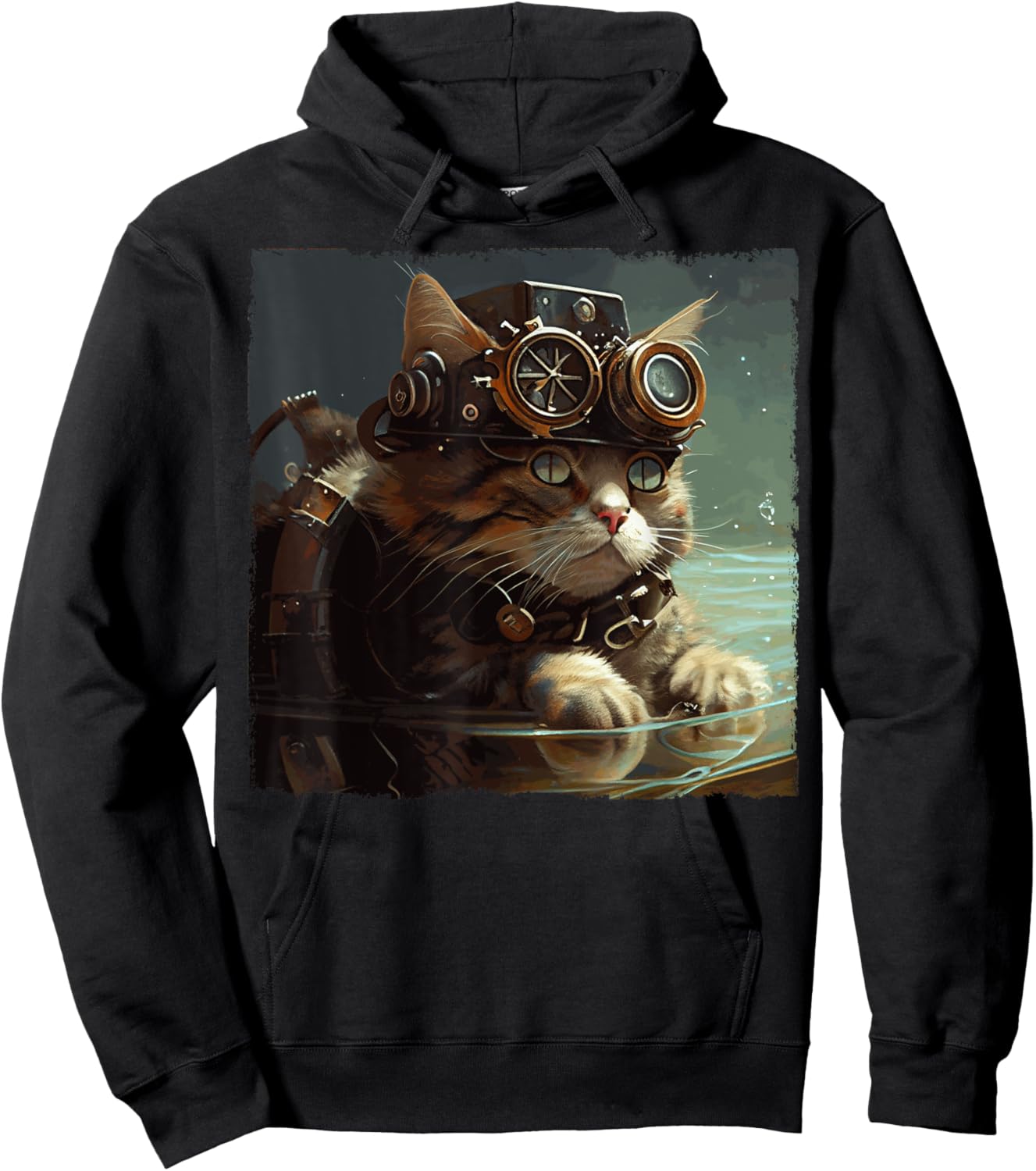 Funny Cat Swimming Steampunk for Kids, Women, Men Hoodie - Hoodie | Black
