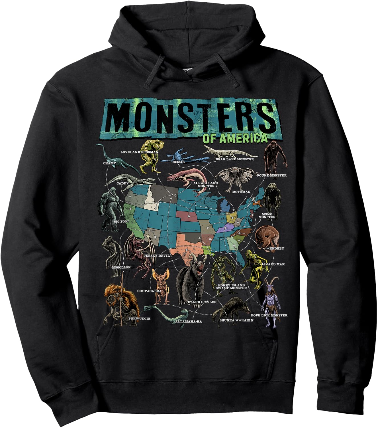 Cryptid Monsters of America Folklore Creature Cryptozoology Hoodie - Hoodie | Black