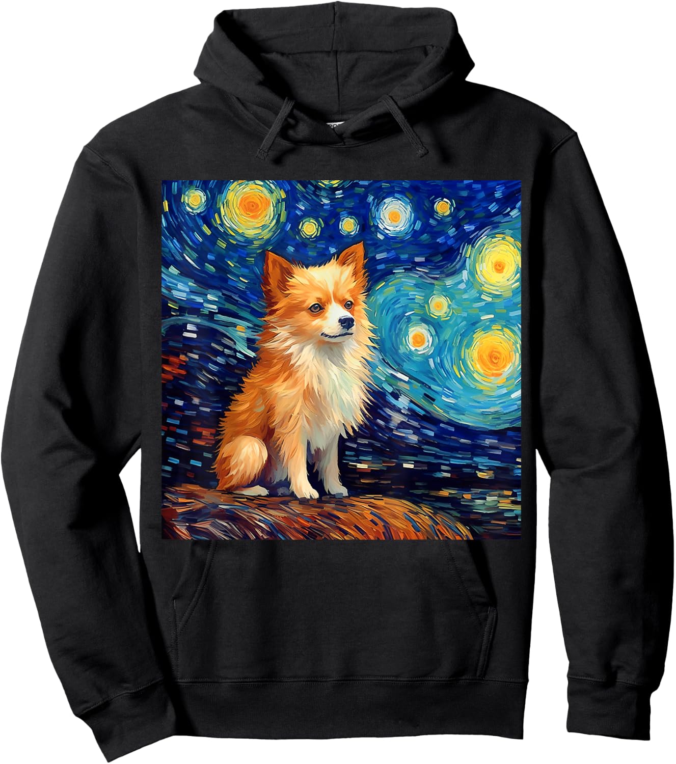 Surreal Starry Night Pomchi Dog Hoodie - Hoodie | Black