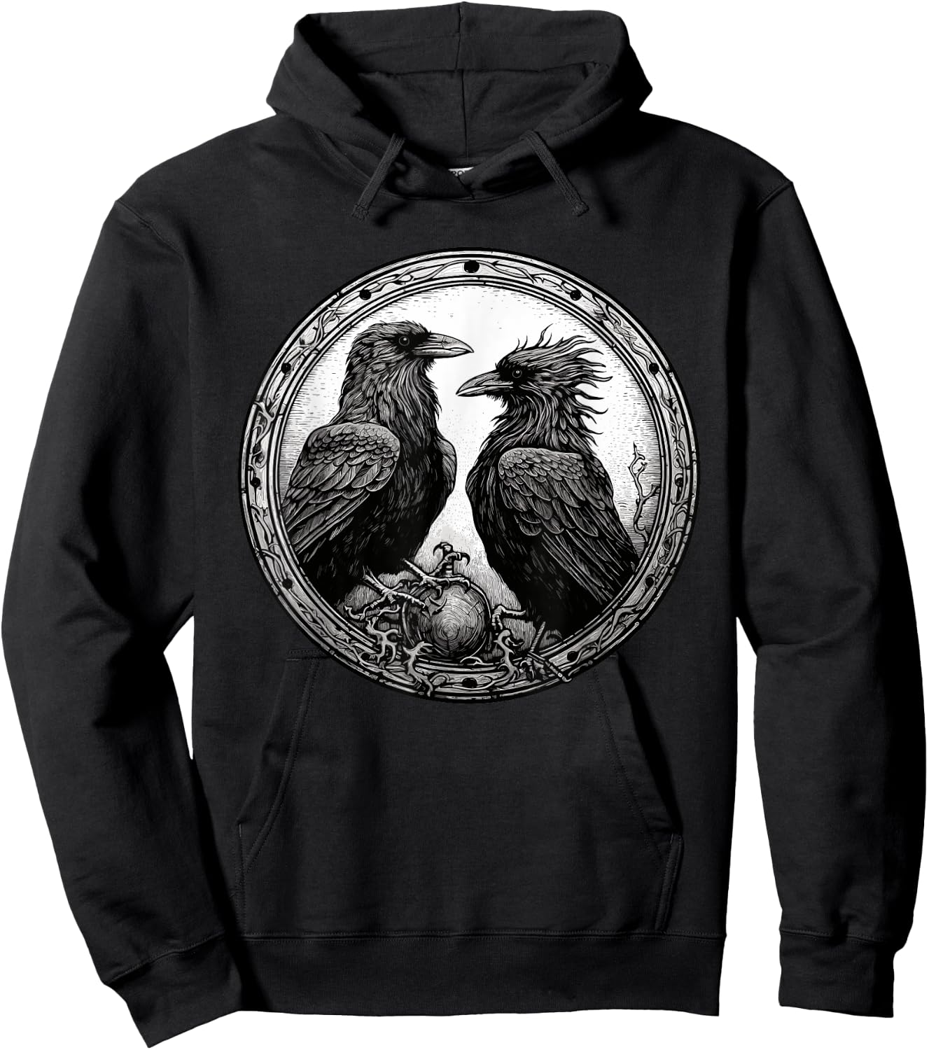 Raven Illustration White Black Ravens Goth Crow Hoodie - Hoodie | Black