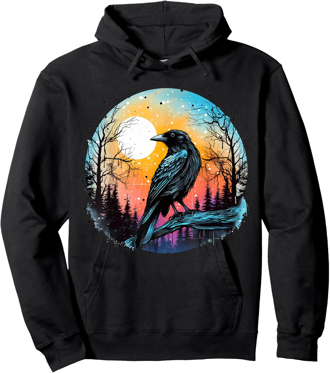 Vintage Raven Crow Forest Bird Graphic Art Design Print Hoodie - Hoodie | Black