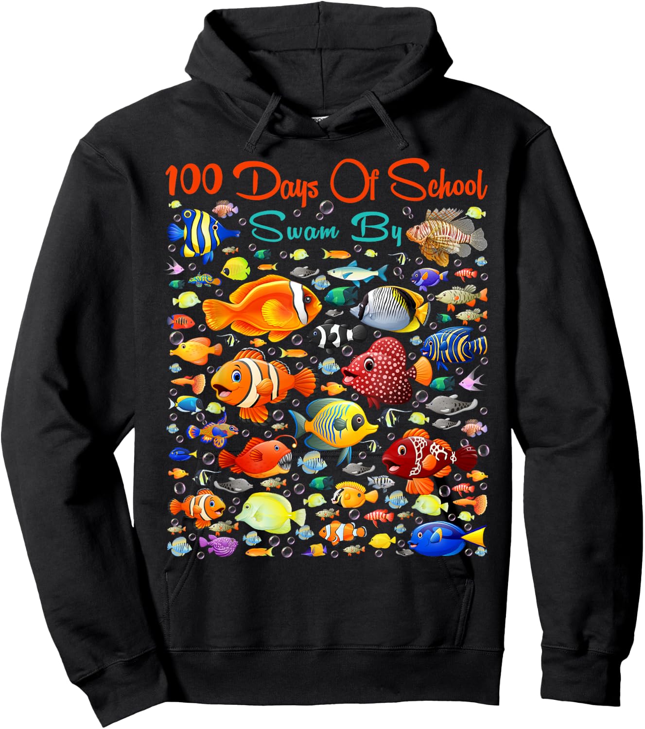100 Days Of School Swam By Ocean Fishes 100 Days Smarter Kid Hoodie - Hoodie | Black