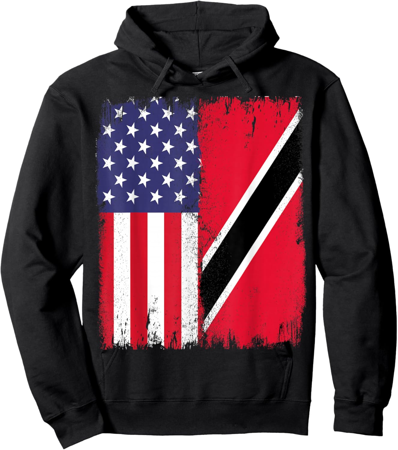 Trinidad And Tobago Trini Roots Half USA Trinidad Flag Hoodie - Hoodie | Black