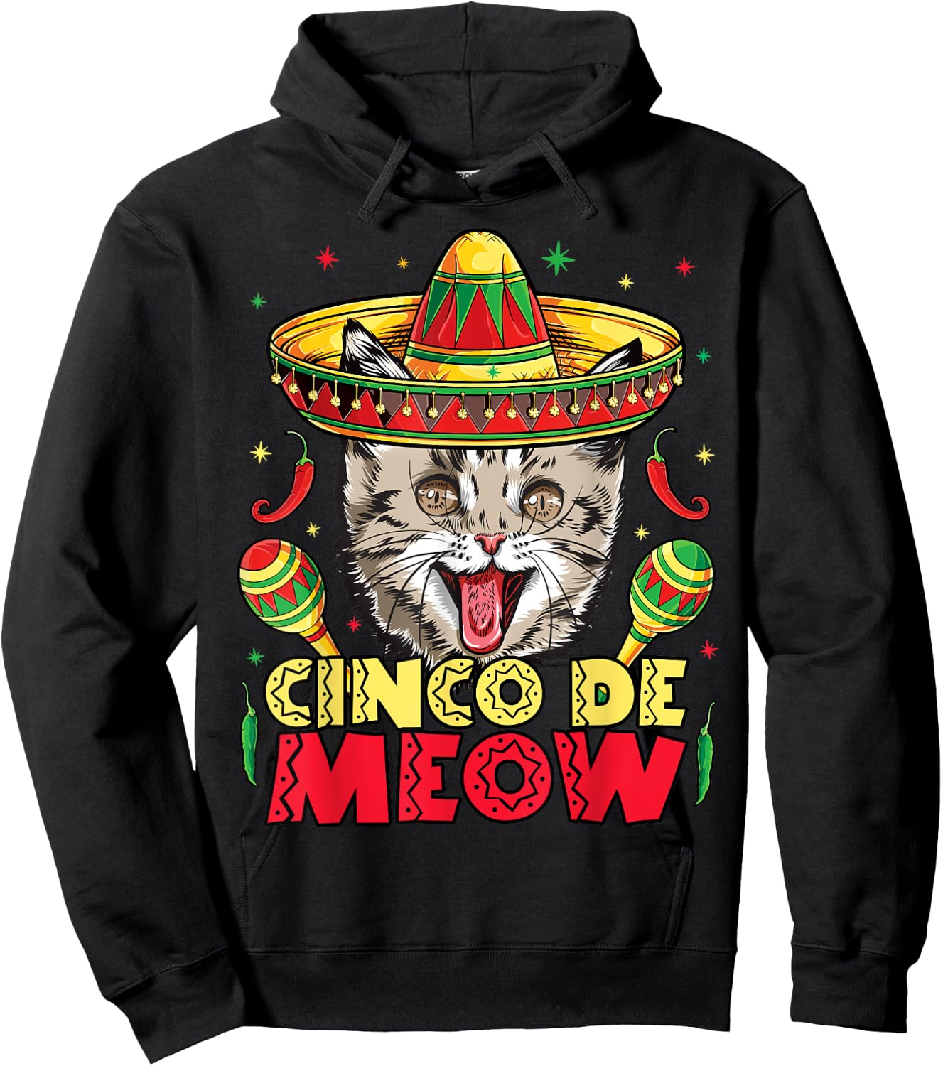 Cinco de Meow Mayo Cat Sombrero Kids Girls Boys Kitty Kitten Hoodie - Hoodie | Black