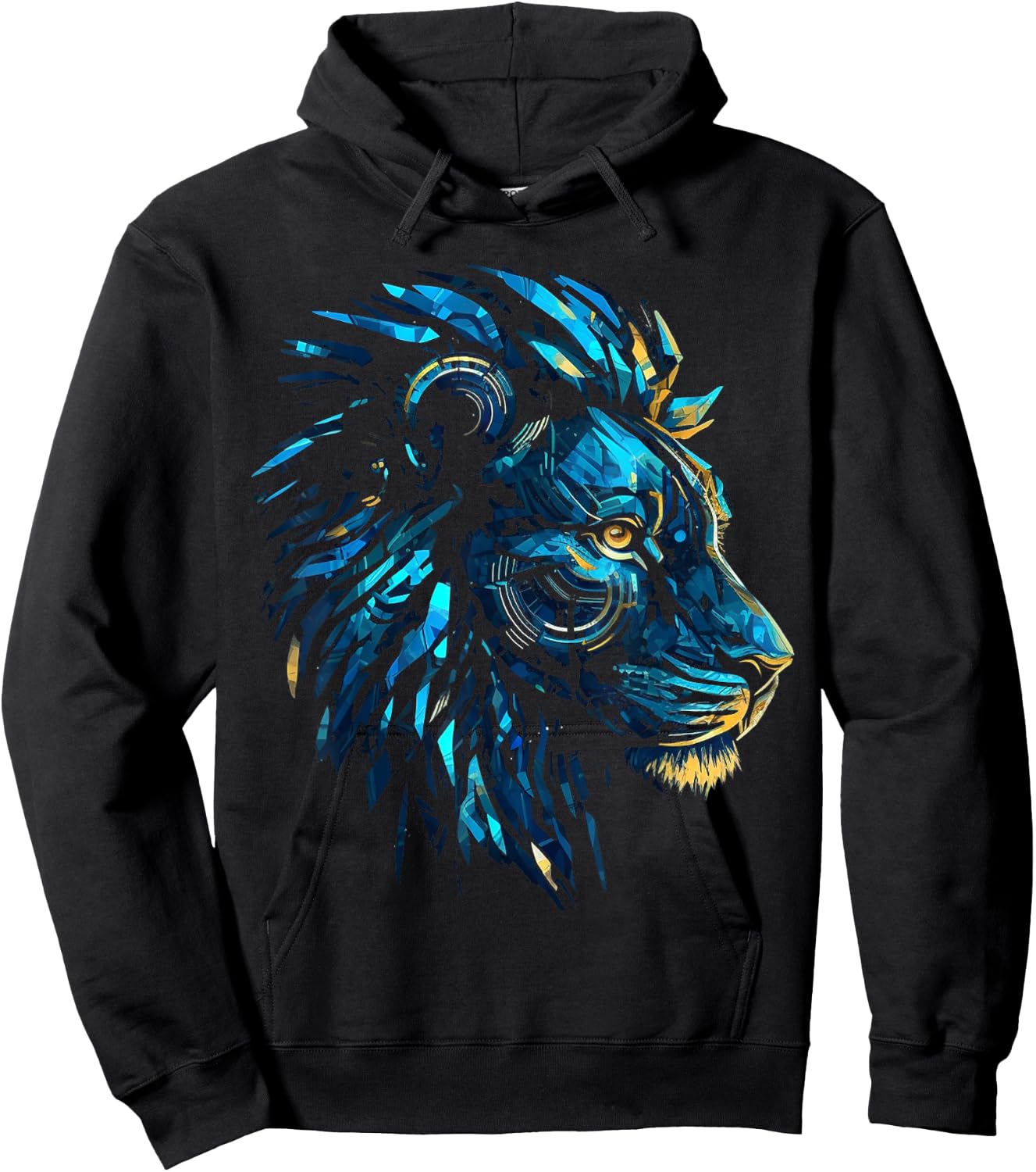Blue Lion Robot Polygon Fantasy Animal Art Lion Hoodie - Hoodie | Black