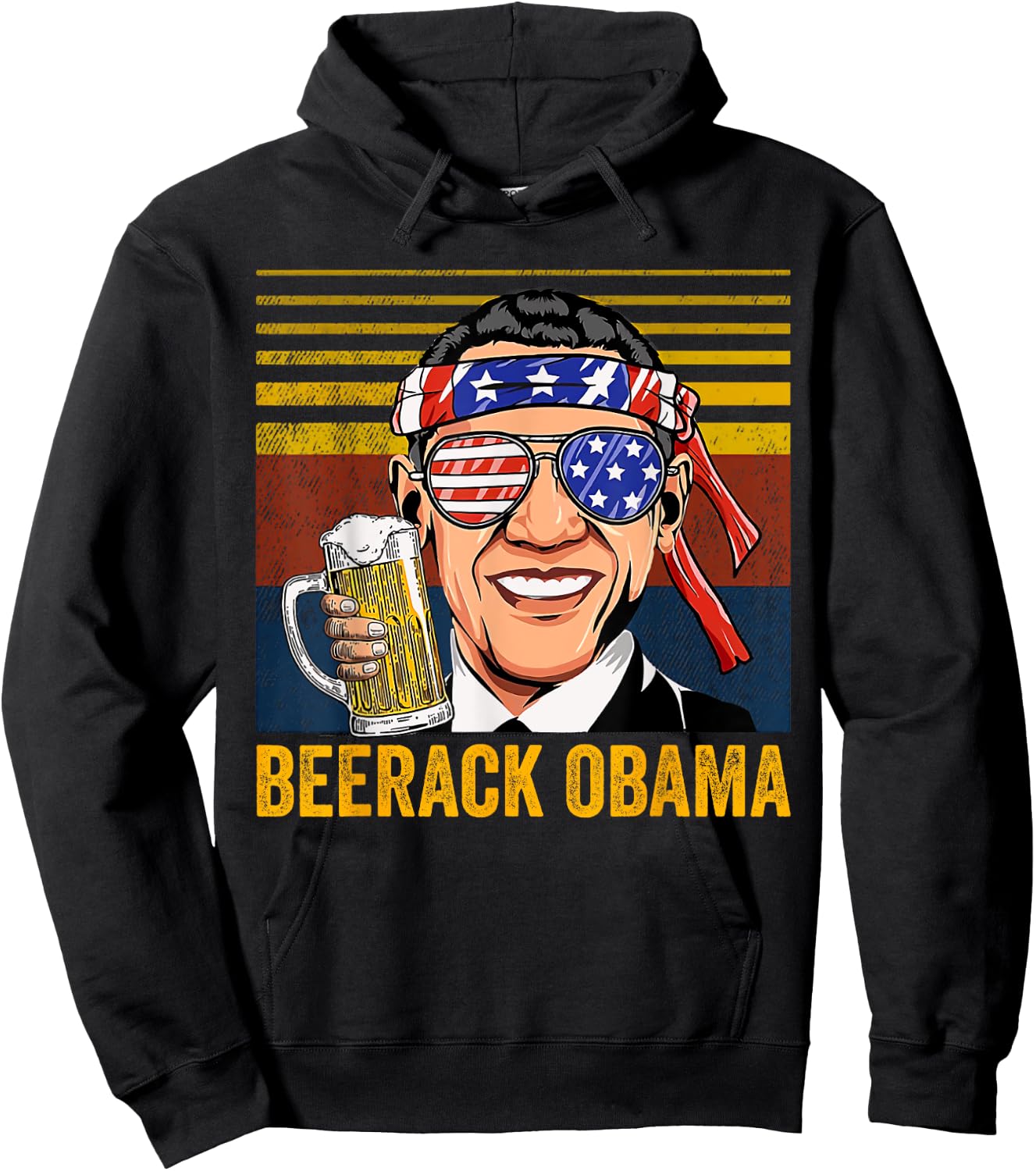 Beerack Obama Drinking Beer Funny 4th of July Women Men Hoodie - Hoodie | Black