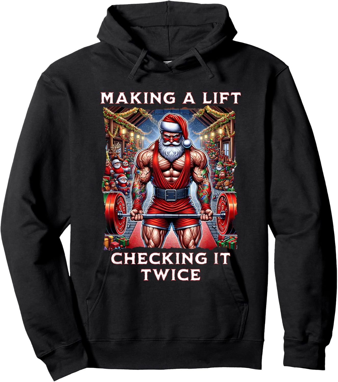 Making a lift, checking it twice. Swole Santa Christmas Hoodie - Hoodie | Black
