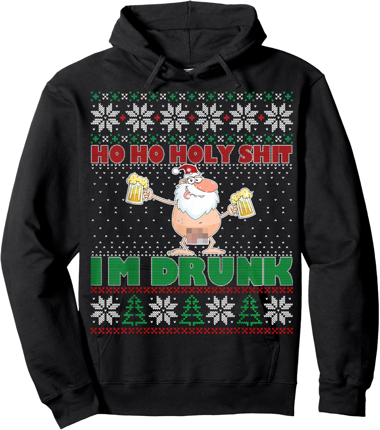 Ho Ho Holy Shit I'm Drunk Naked Santa Claus Ugly Christmas Hoodie - Hoodie | Black