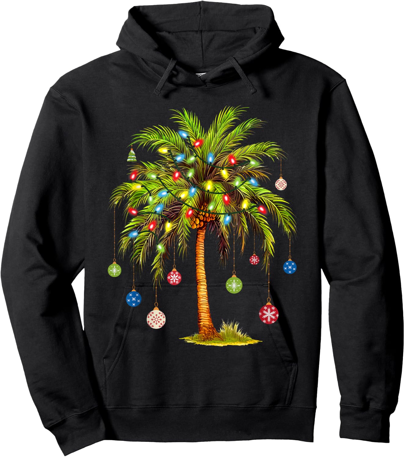 Christmas Palm Tree Light Hawaiian Tropical Xmas Hoodie - Hoodie | Black