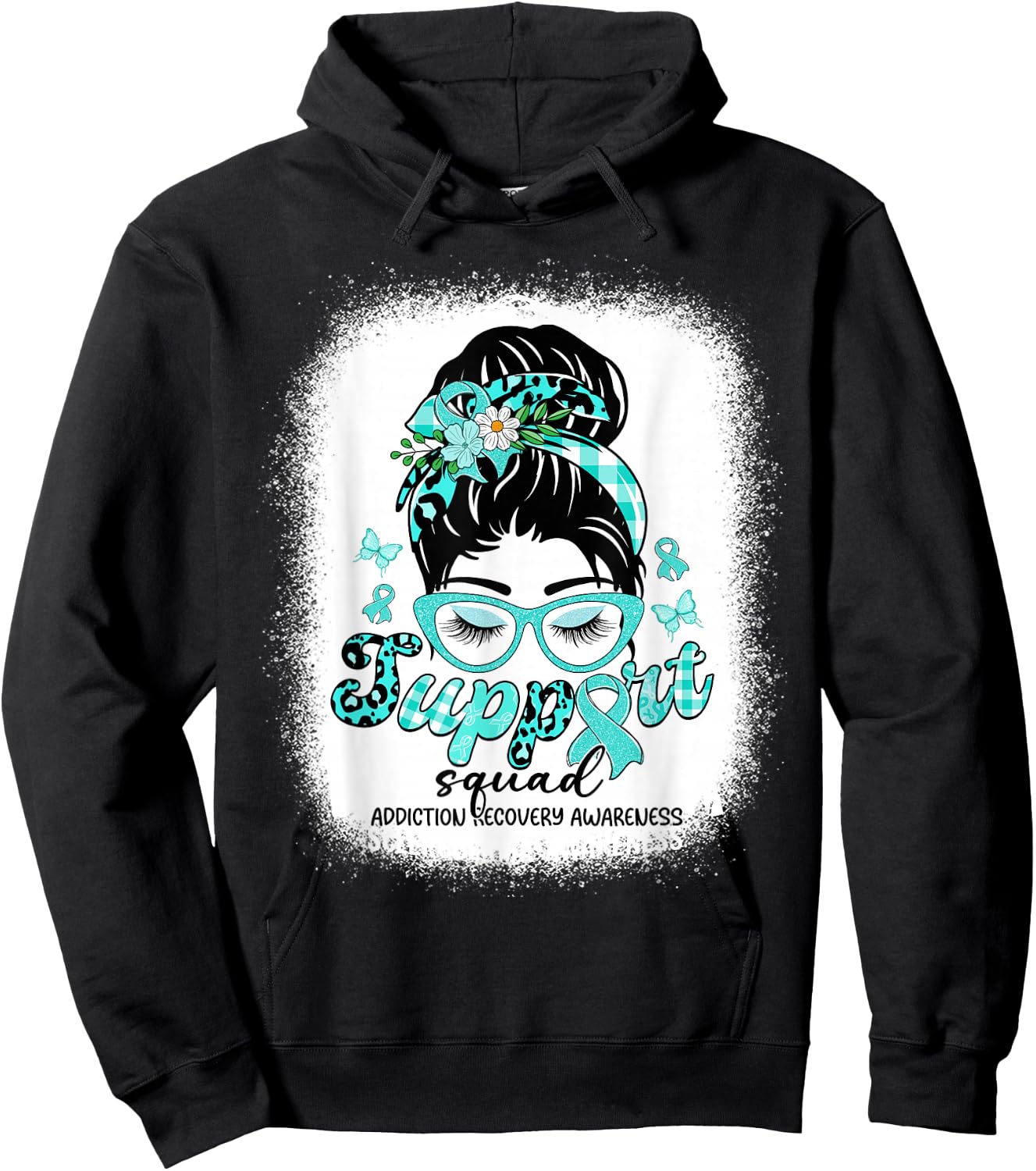 Support Squad Messy Bun Women Addiction Recovery Awareness Hoodie - Hoodie | Black