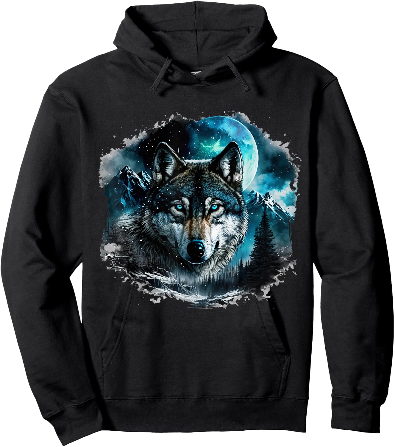 Grey Wolf Hunting Ground Icy Moon Forest Galaxy Hoodie - Hoodie | Black